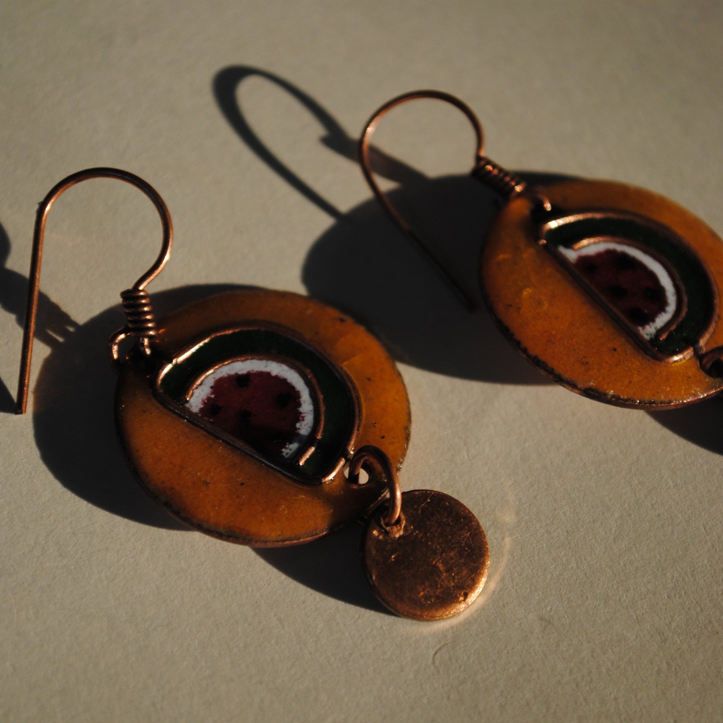 Handcrafted Tarbooz Copper Enamel Earrings