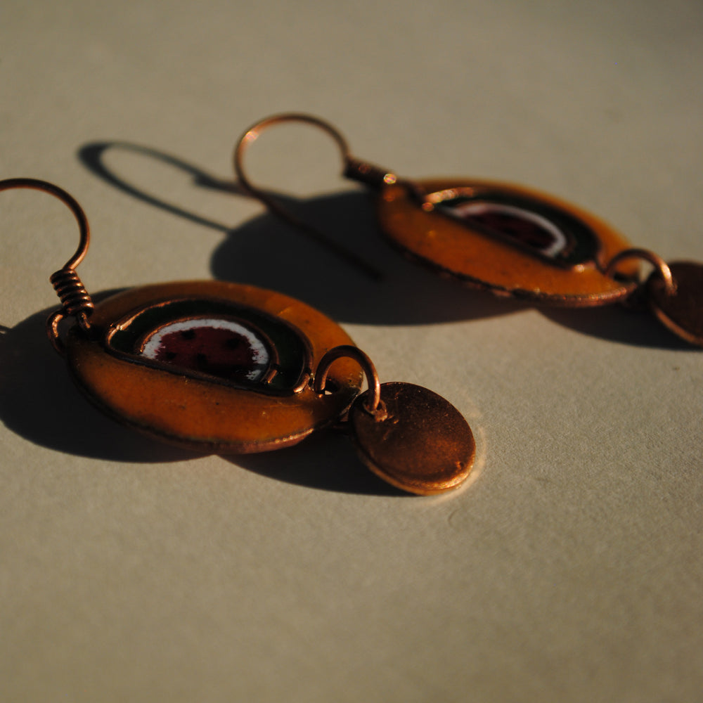 Handcrafted Tarbooz Copper Enamel Earrings