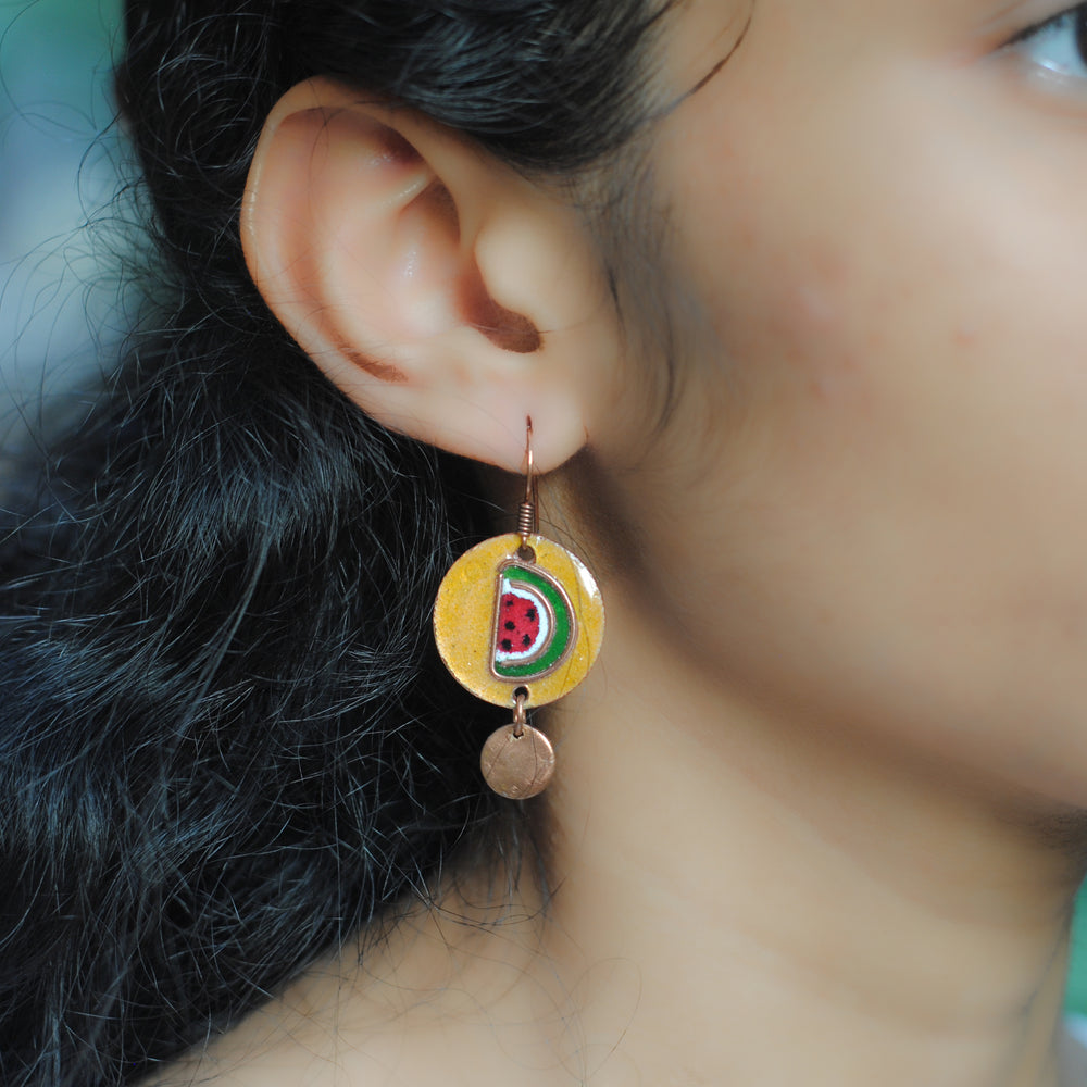 Handcrafted Tarbooz Copper Enamel Earrings