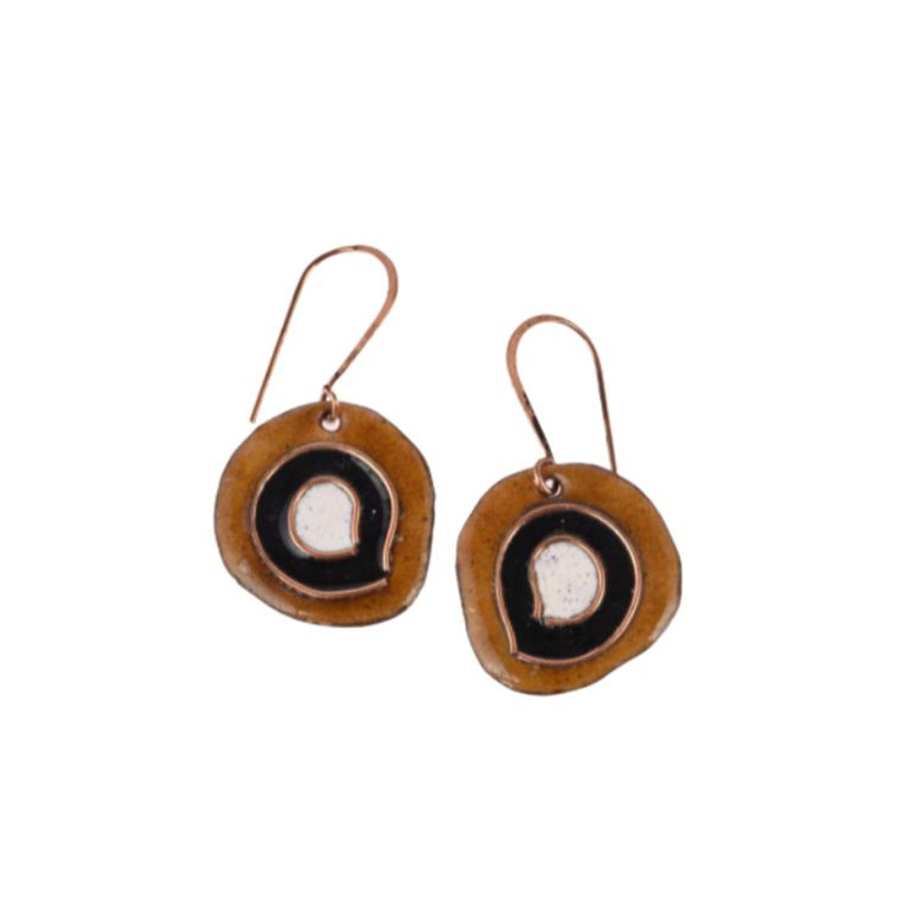 Hand Crafted Copper Enamel -  Vartul Ochre Earrings