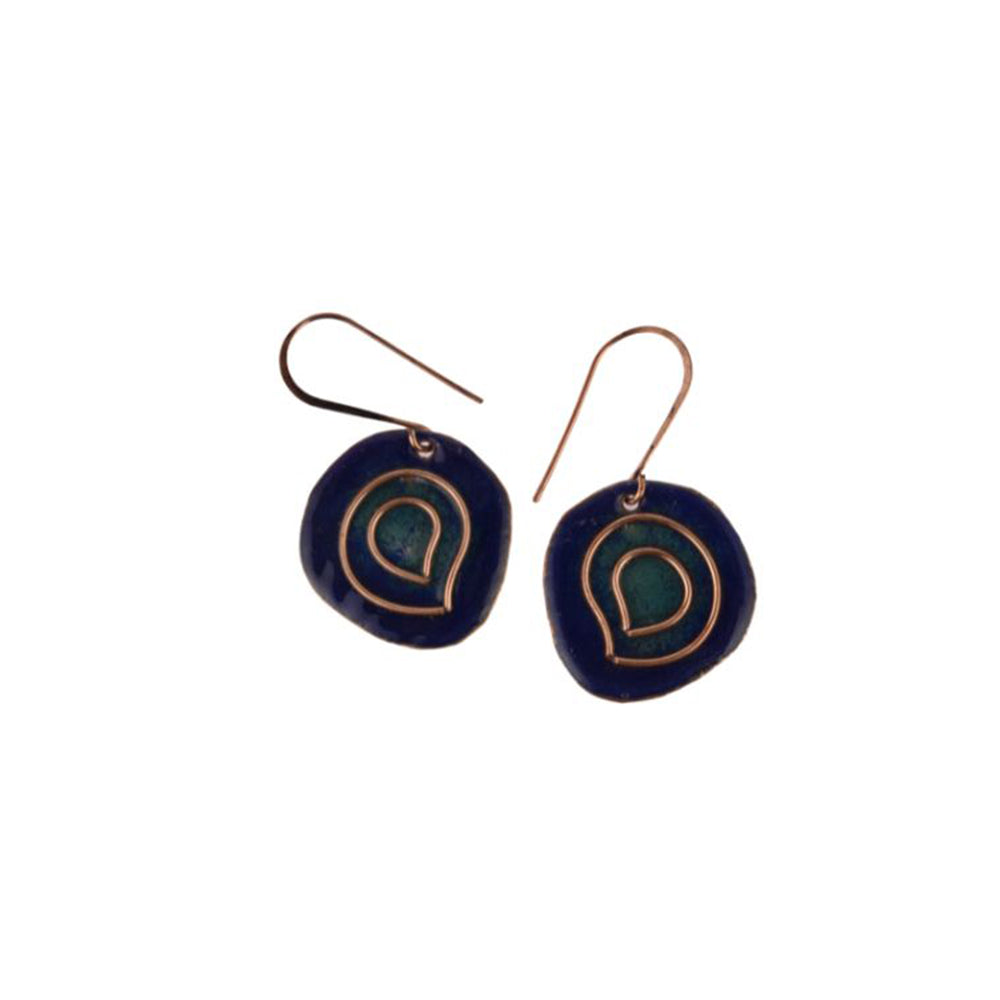 Hand Crafted Copper Enamel -  Vartul Blue Earrings