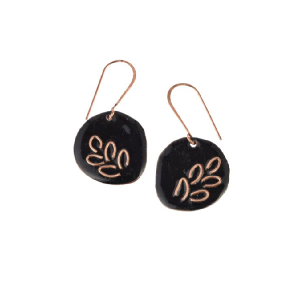 Hand Crafted Copper Enamel -  Phyllo Coal Earrings Small