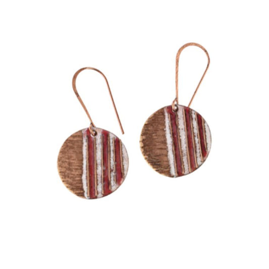 Hand Crafted Copper Enamel -  Crinkle Fire Earrings Small