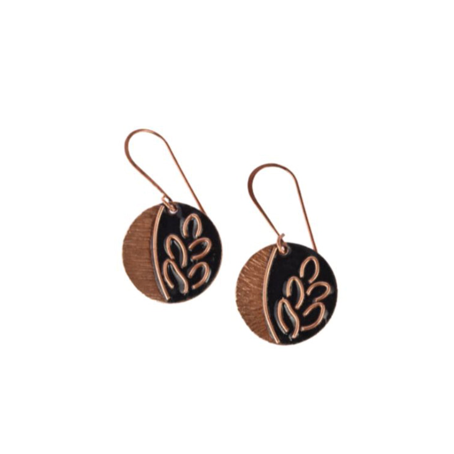 Hand Crafted Copper Enamel -  Leaflet Coal Earrings Small