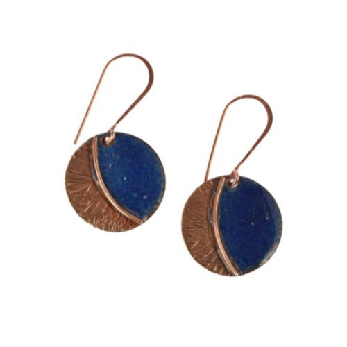 Hand Crafted Copper Enamel -  Kakan Blue Earrings