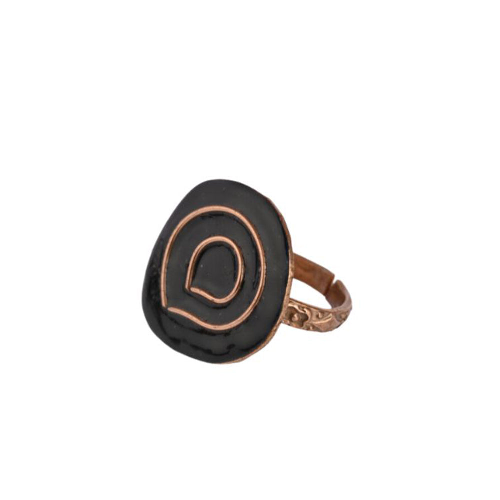 Hand Crafted Copper Enamel -  Vartul Black Ring