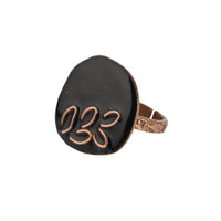 Hand Crafted Copper Enamel -  Phyllo Coal Ring