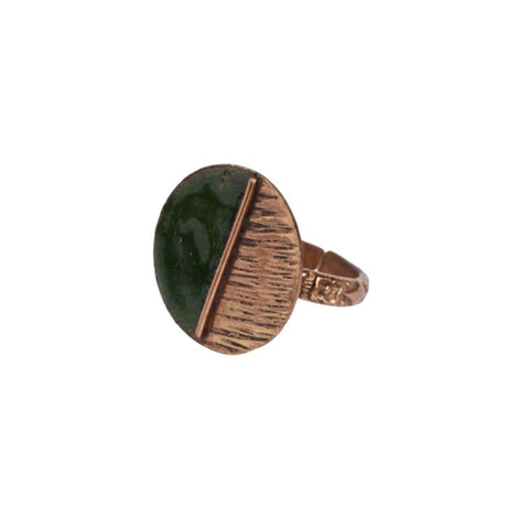 Hand Crafted Copper Enamel -  Kakan Green Ring