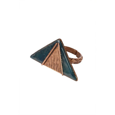 Hand Crafted Copper Enamel -  Triphuli Blue Ring