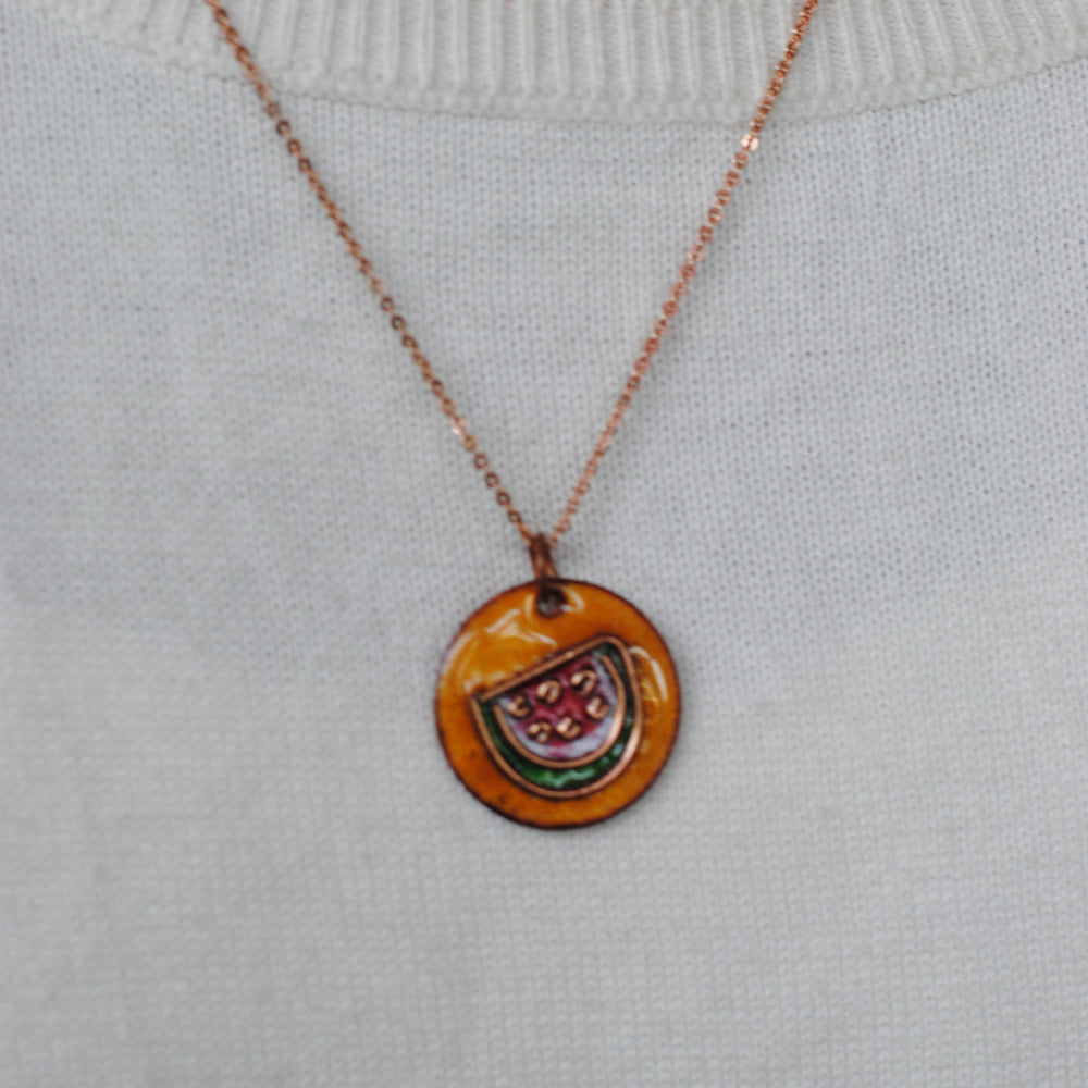 Handcrafted Tarbooz Copper Enamel Pendant