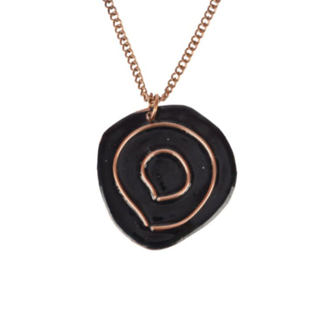 Hand Crafted Copper Enamel -  Vartul Black Pendant