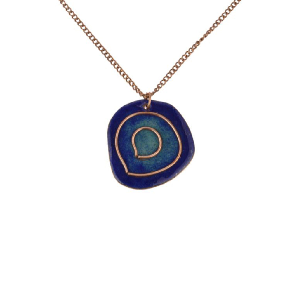 Hand Crafted Copper Enamel -  Vartul Blue Pendant