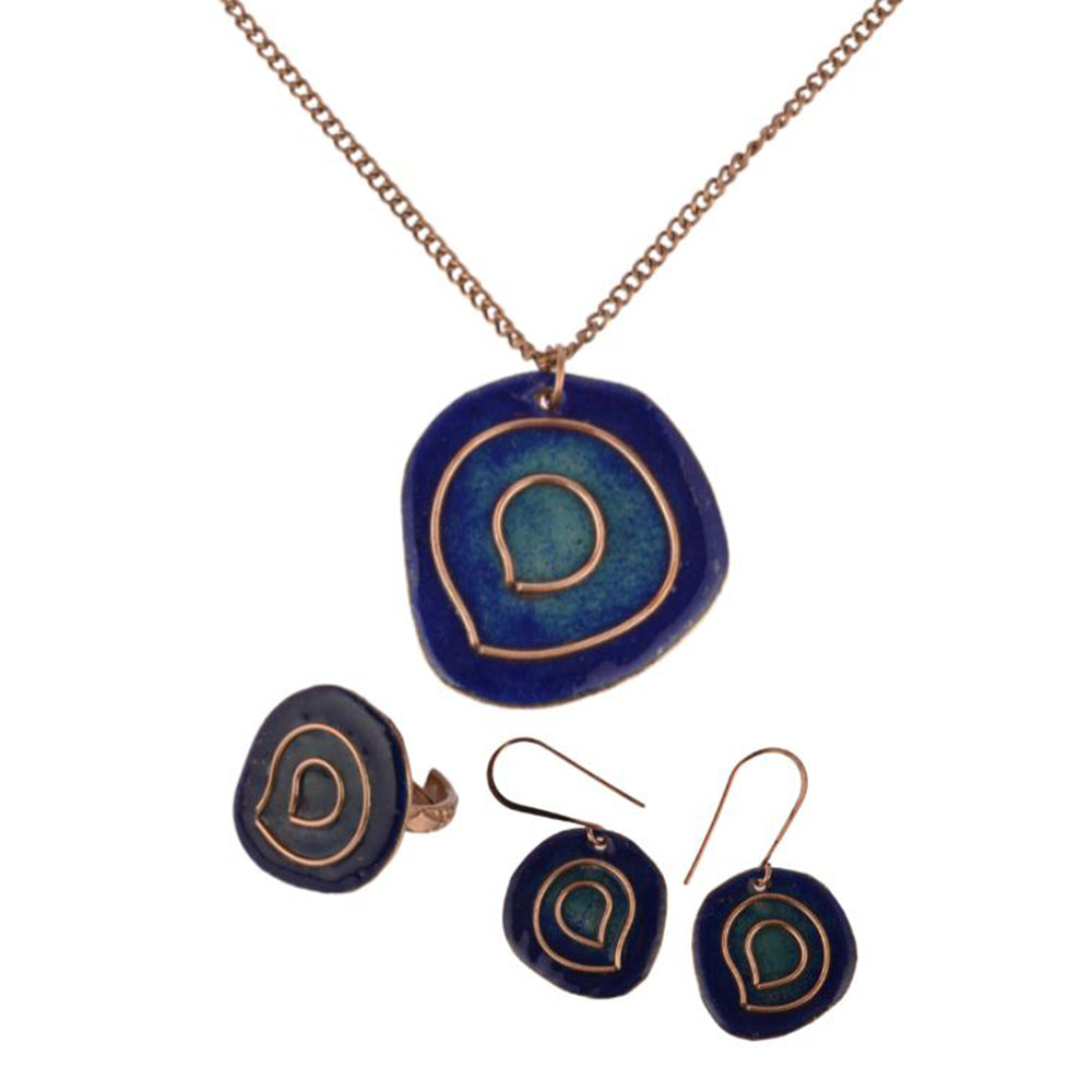 Hand Crafted Copper Enamel -  Vartul Blue Set Small