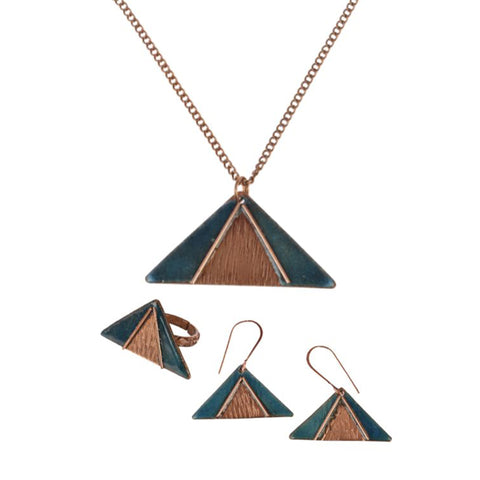 Hand Crafted Copper Enamel -  Triphuli Blue Set