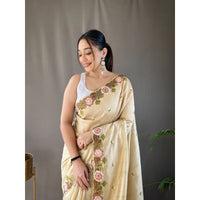 Narmada Cream Tussar Silk Handwork Saree