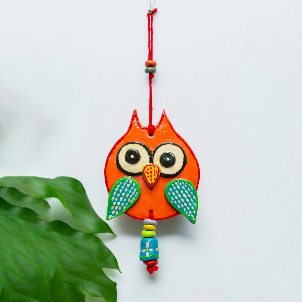 Handmade and Hand Painted Clay Art Owl Wall Hanging