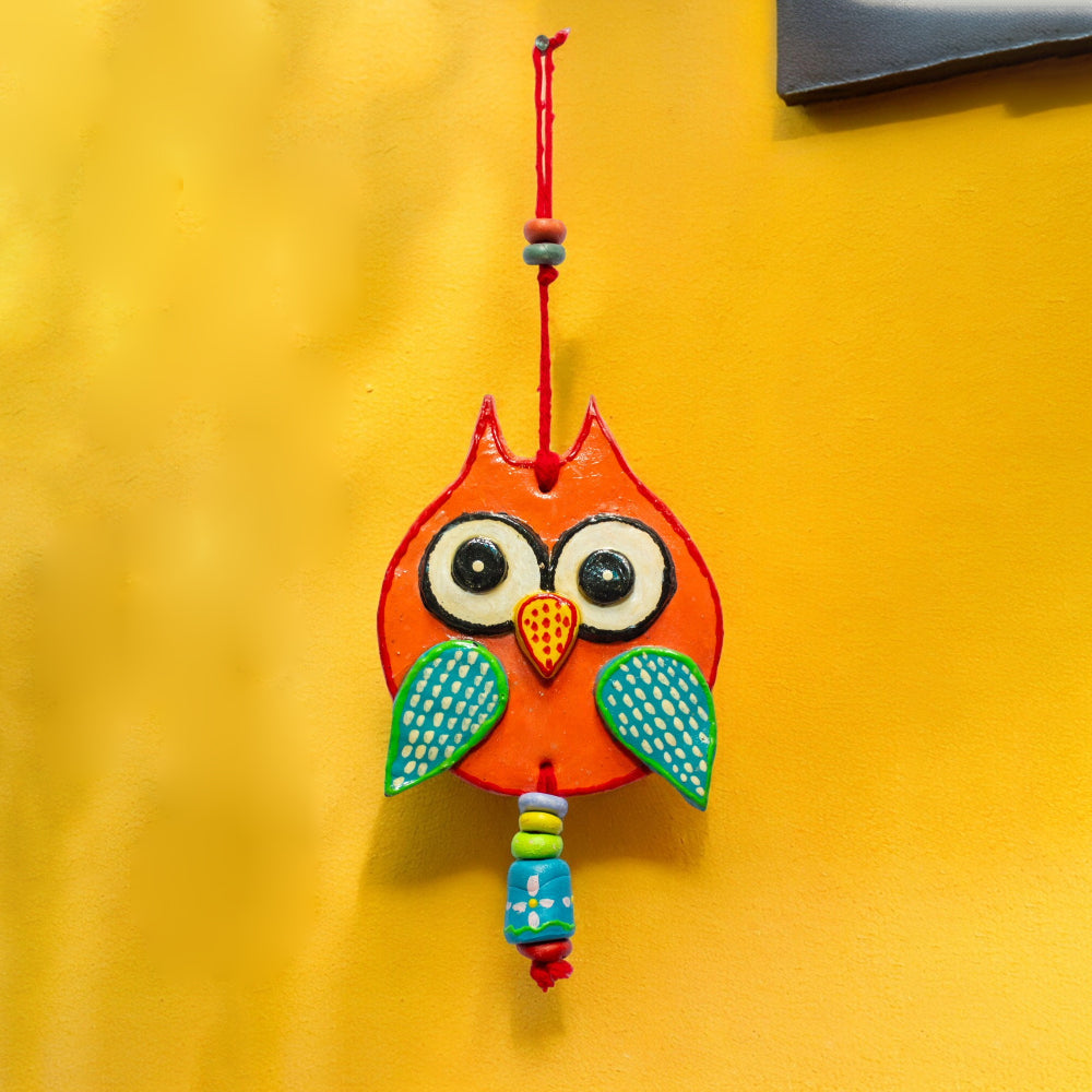 Handmade and Hand Painted Clay Art Owl Wall Hanging