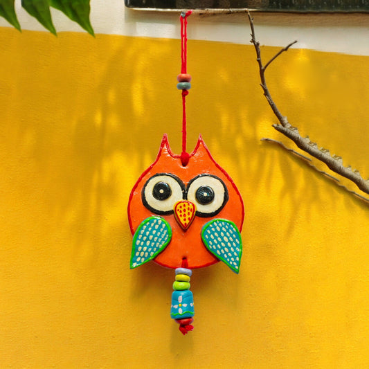 Handmade and Hand Painted Clay Art Owl Wall Hanging