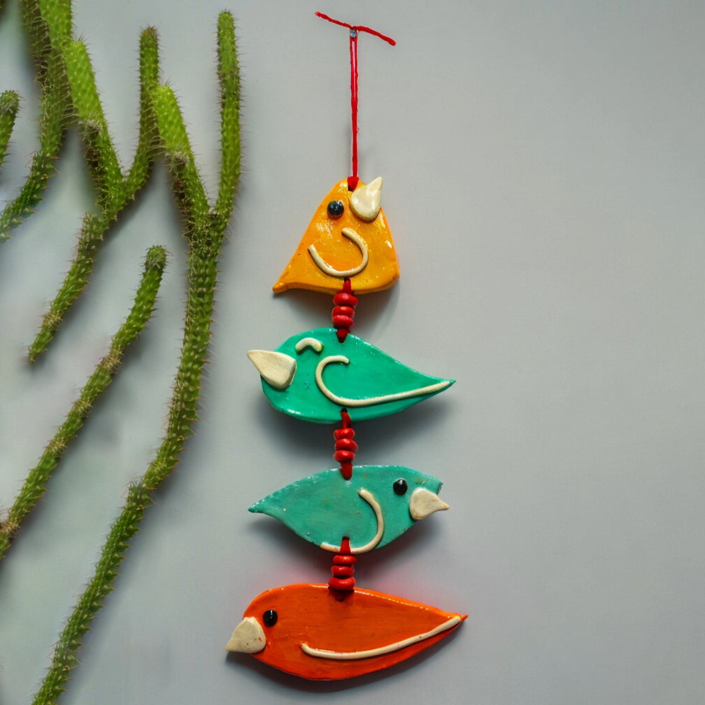 Handmade and Hand Painted Clay Art Birds Wall Hanging