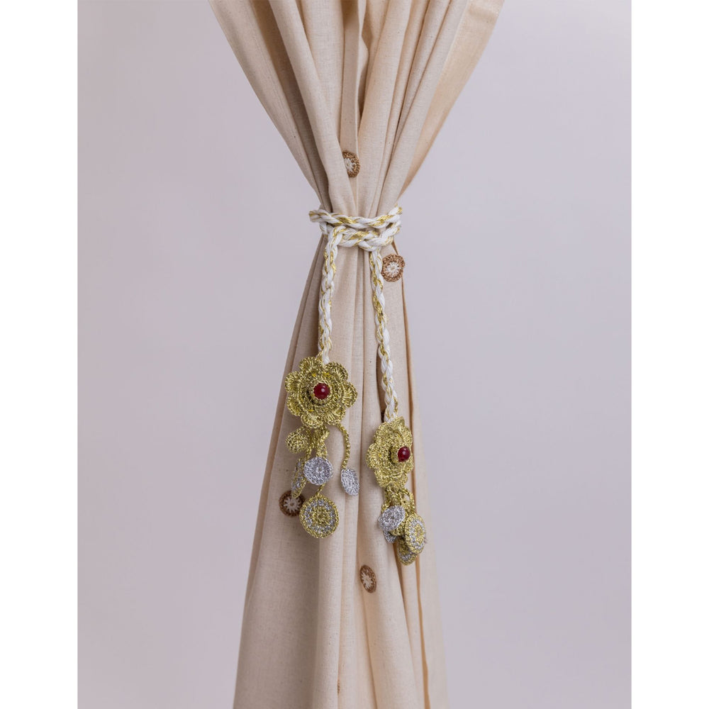 Curtain Tie Backs (Set of 2) ~ Kono Gold Rose Flowers Set