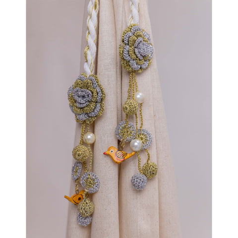 Curtain Tie Backs (Set of 2) ~ Kono Silver Rose Flowers Set