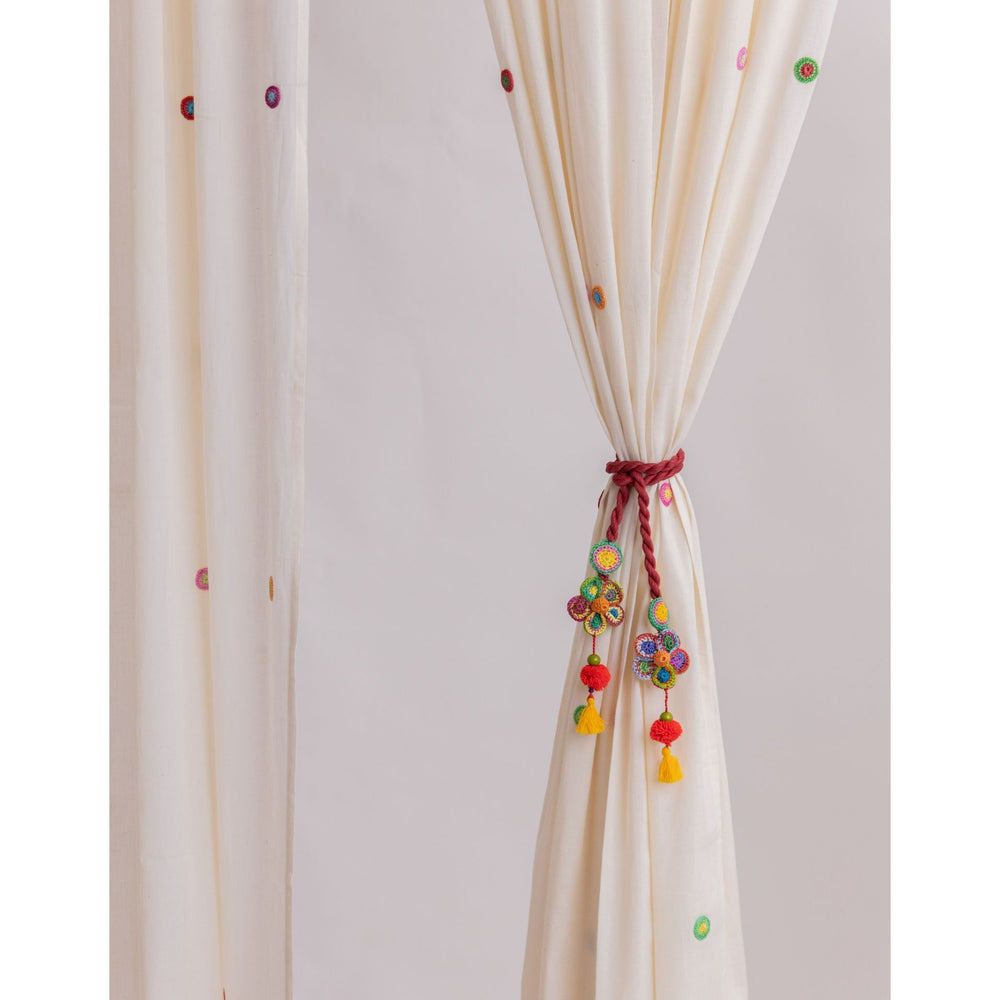 Curtain Tie Backs (Set of 2) ~ Kono Multicolour Flower Bead Tassel