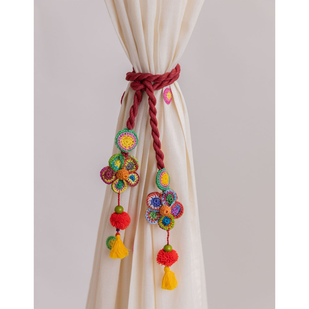 Curtain Tie Backs (Set of 2) ~ Kono Multicolour Flower Bead Tassel