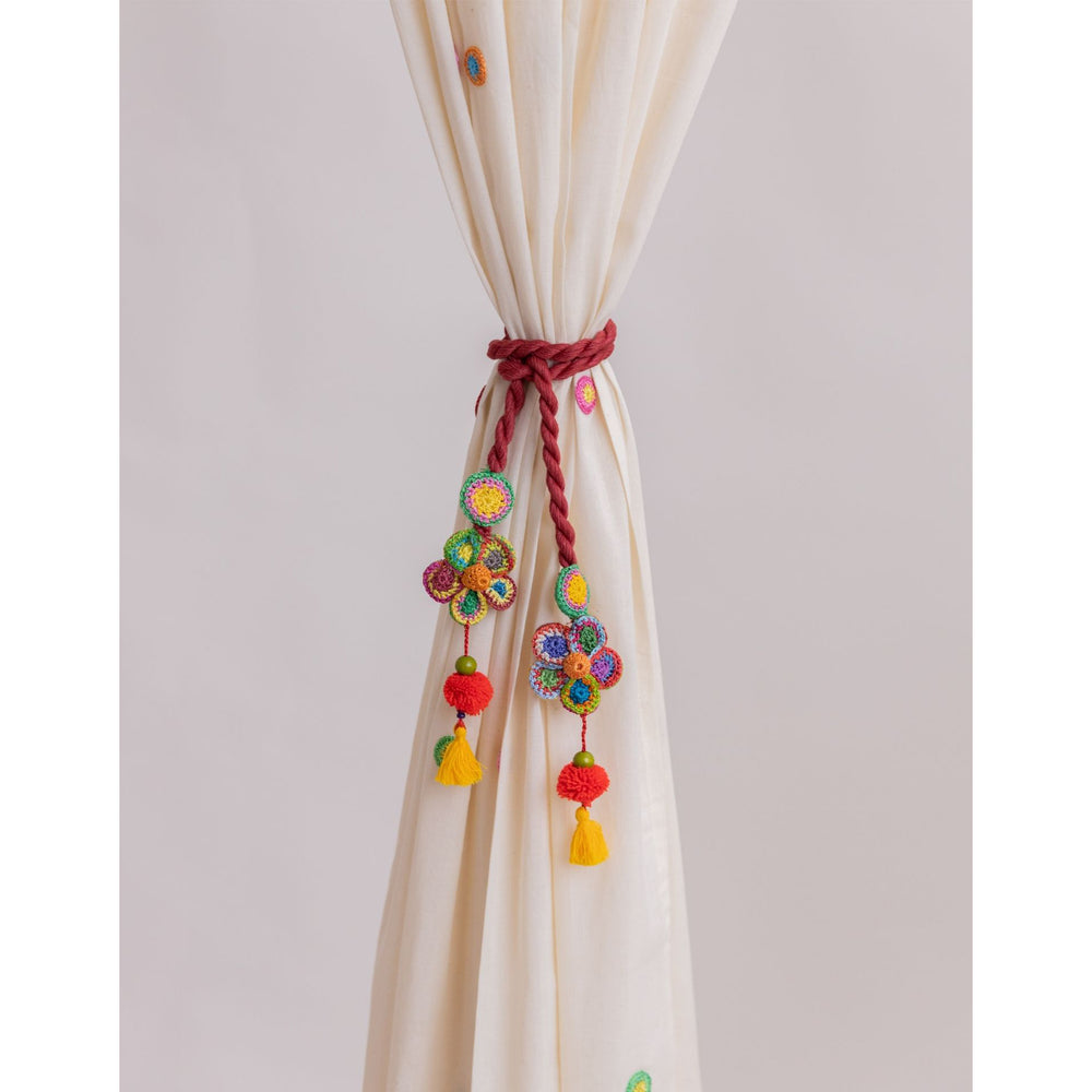 Curtain Tie Backs (Set of 2) ~ Kono Multicolour Flower Bead Tassel