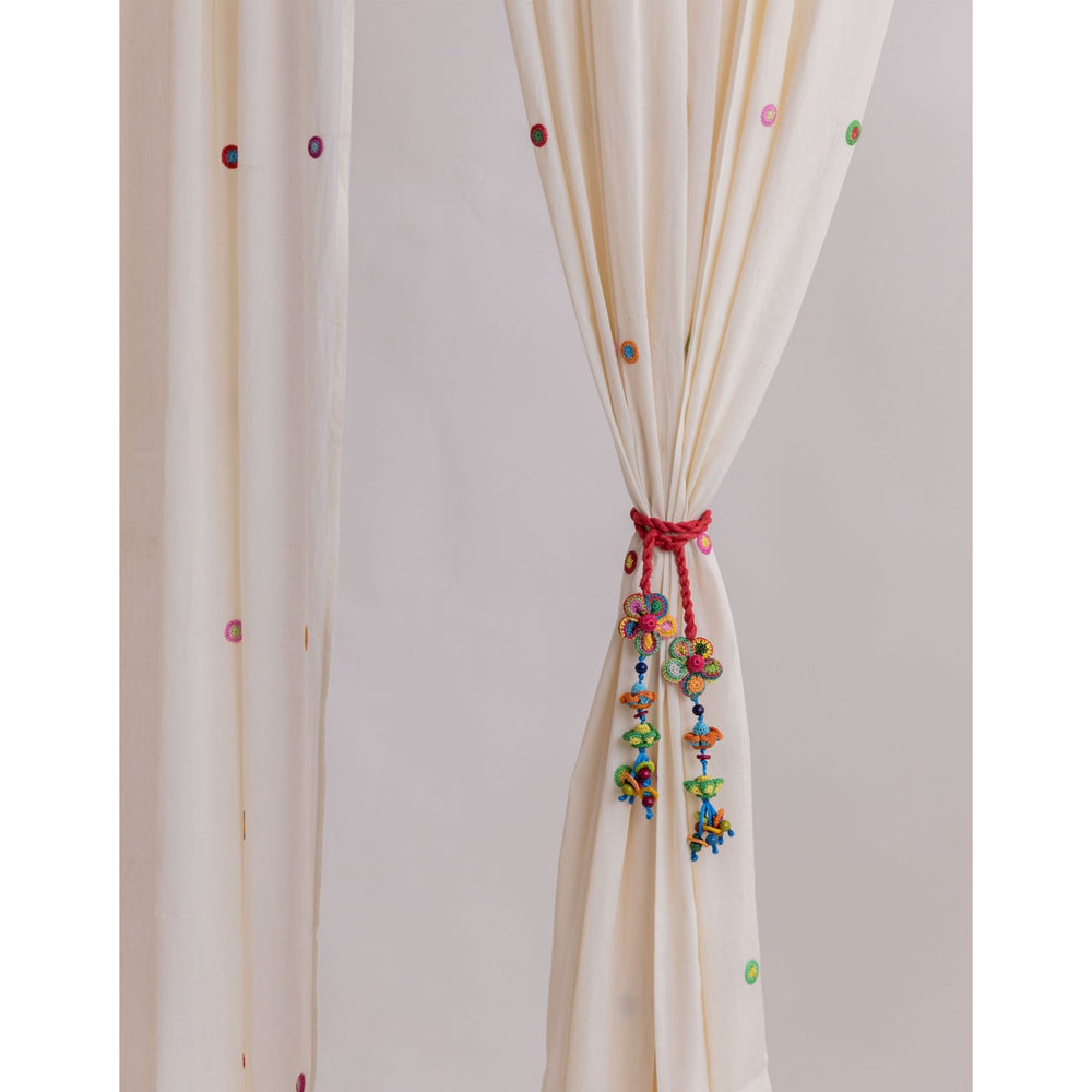 Curtain Tie Backs (Set of 2) ~ Kono Multicolour Flower Bead Tassel