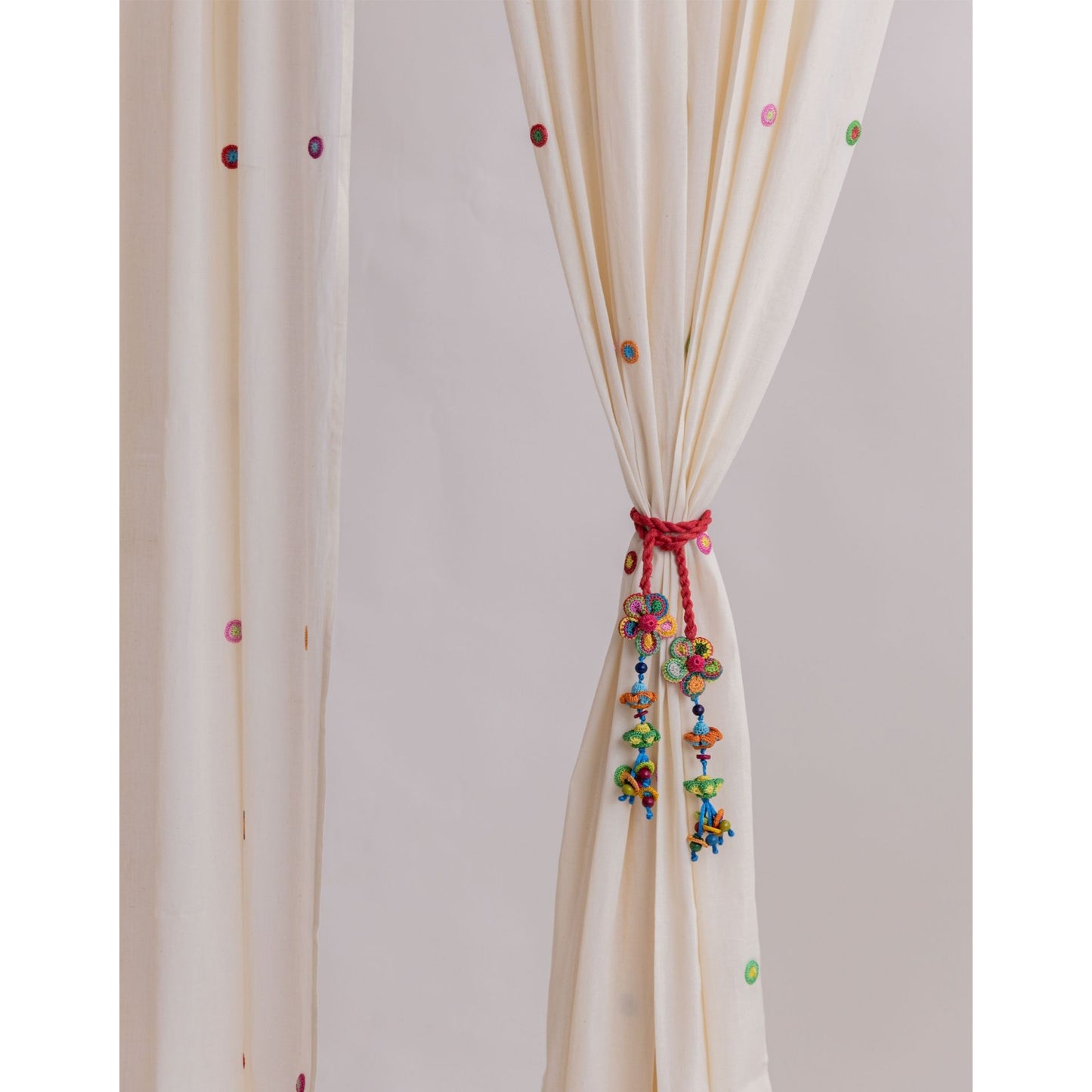 Curtain Tie Backs (Set of 2) ~ Kono Multicolour Flower Bead Tassel