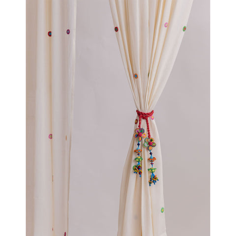 Curtain Tie Backs (Set of 2) ~ Kono Multicolour Flower Bead Tassel