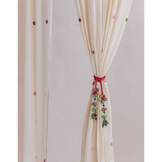 Curtain Tie Backs (Set of 2) ~ Kono Multicolour Flower Bead Tassel