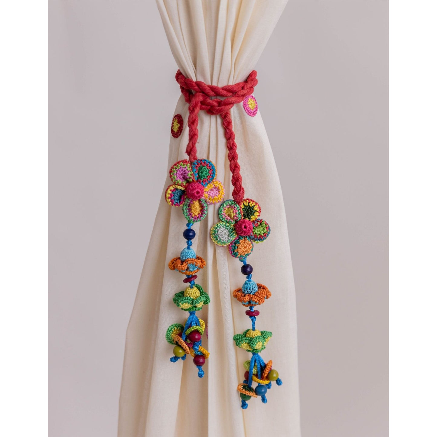 Curtain Tie Backs (Set of 2) ~ Kono Multicolour Flower Bead Tassel