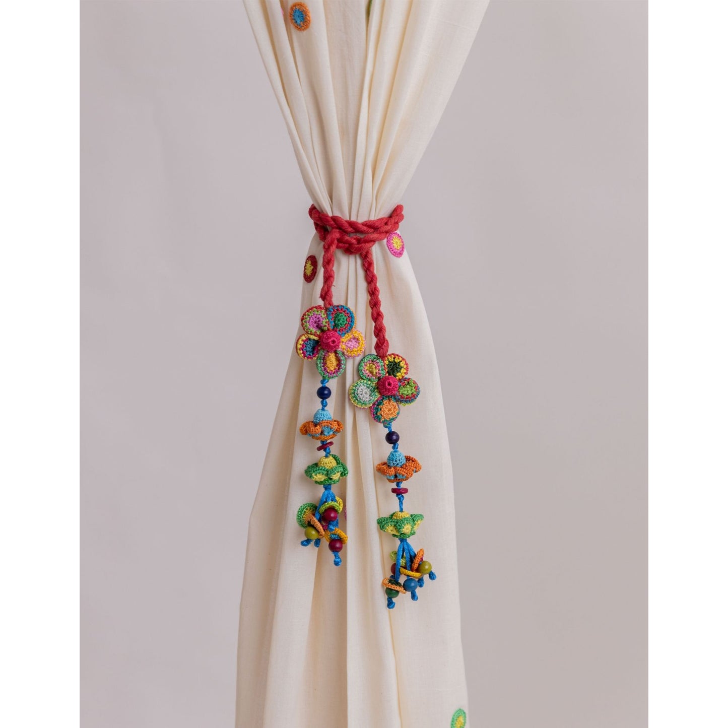 Curtain Tie Backs (Set of 2) ~ Kono Multicolour Flower Bead Tassel