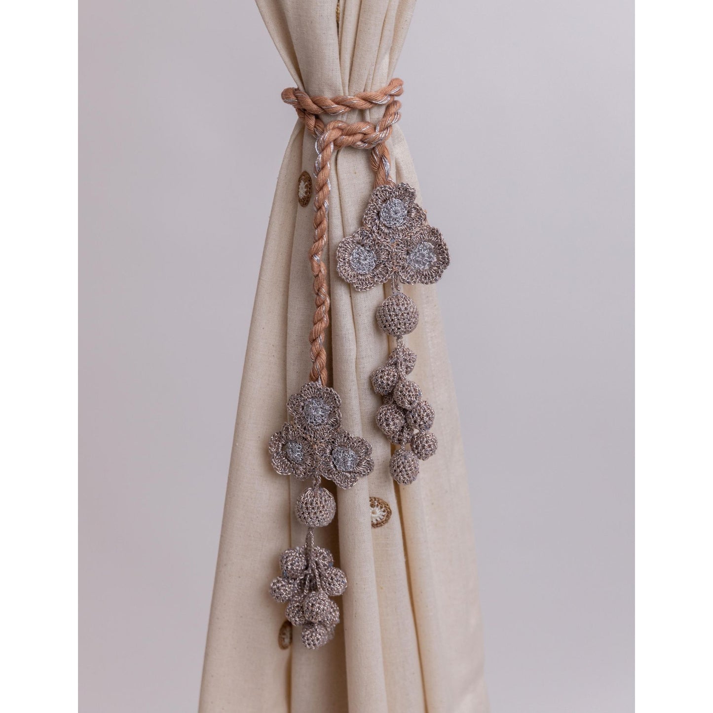 Curtain Tie Backs (Set of 2) ~ Kono Metallic Flower & Beads