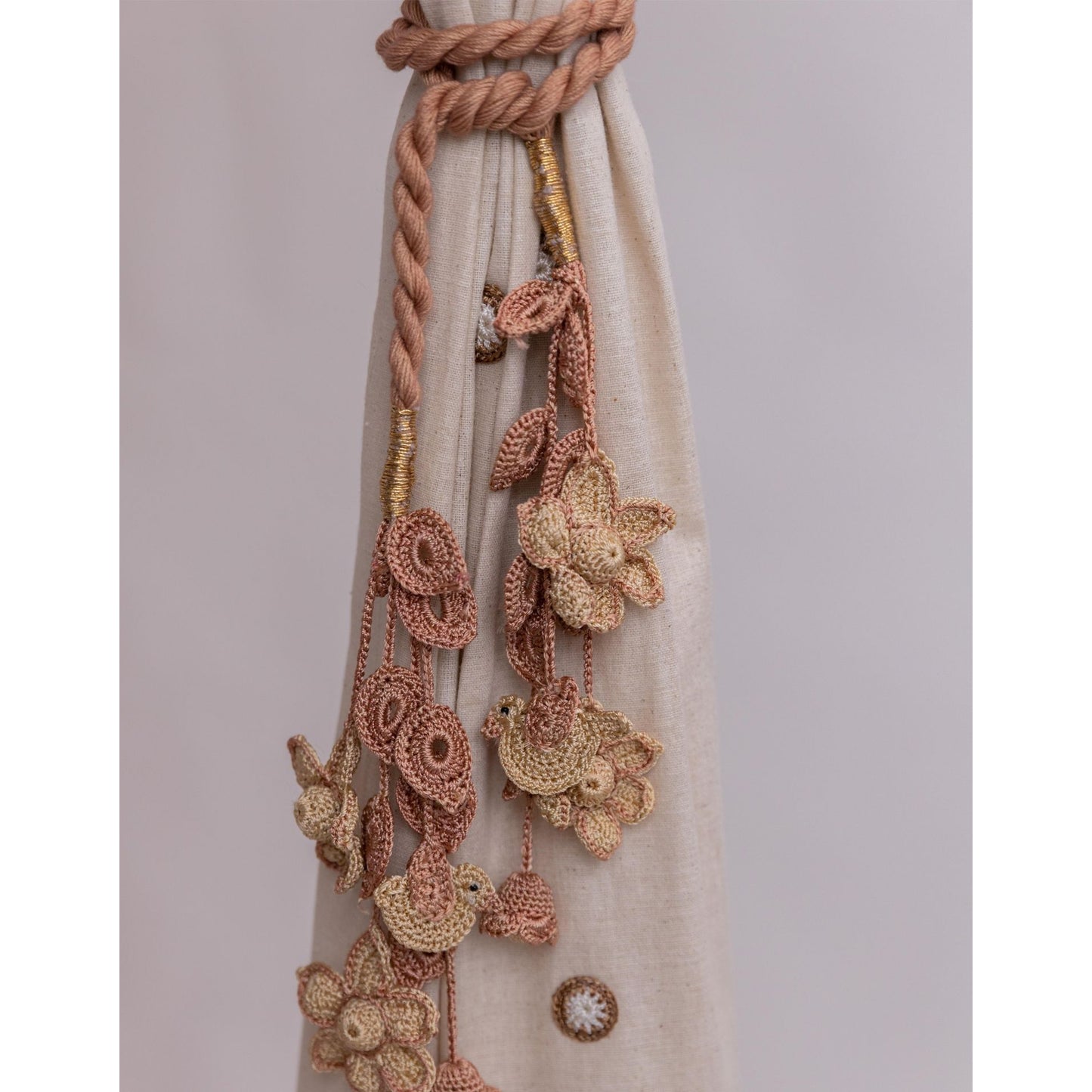 Curtain Tie Backs (Set of 2) ~ Kono Beige Flowers & Birds