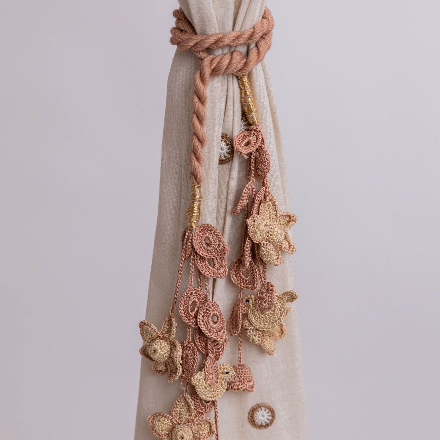 Curtain Tie Backs (Set of 2) ~ Kono Beige Flowers & Birds