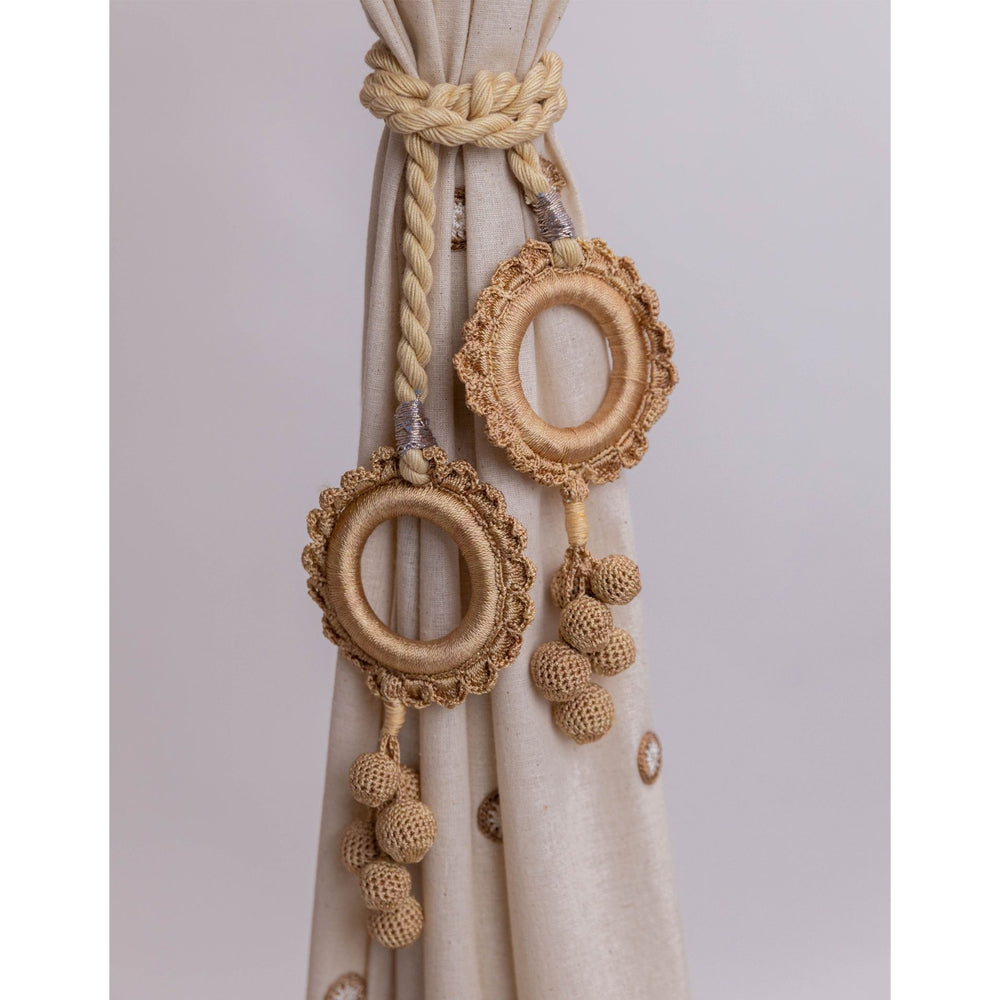 Curtain Tie Backs (Set of 2) ~ Kono Beige Scalloped Rings