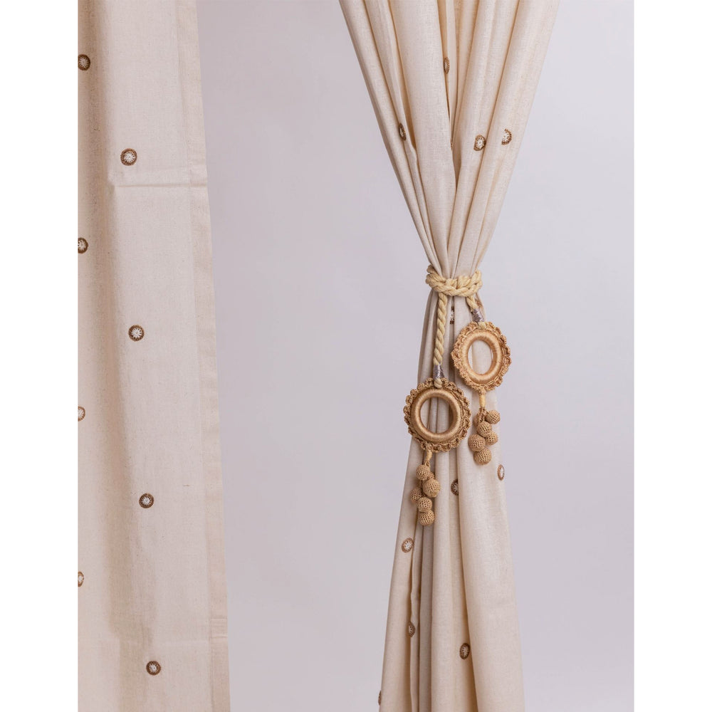 Curtain Tie Backs (Set of 2) ~ Kono Beige Scalloped Rings