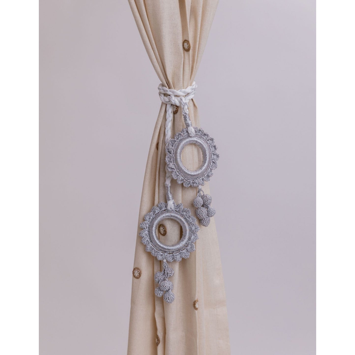 Curtain Tie Backs (Set of 2) ~ Kono Silver Scalloped Rings