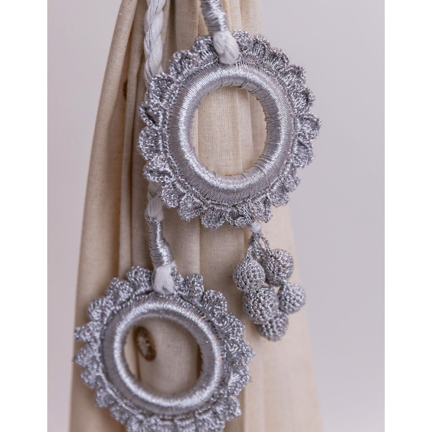 Curtain Tie Backs (Set of 2) ~ Kono Silver Scalloped Rings