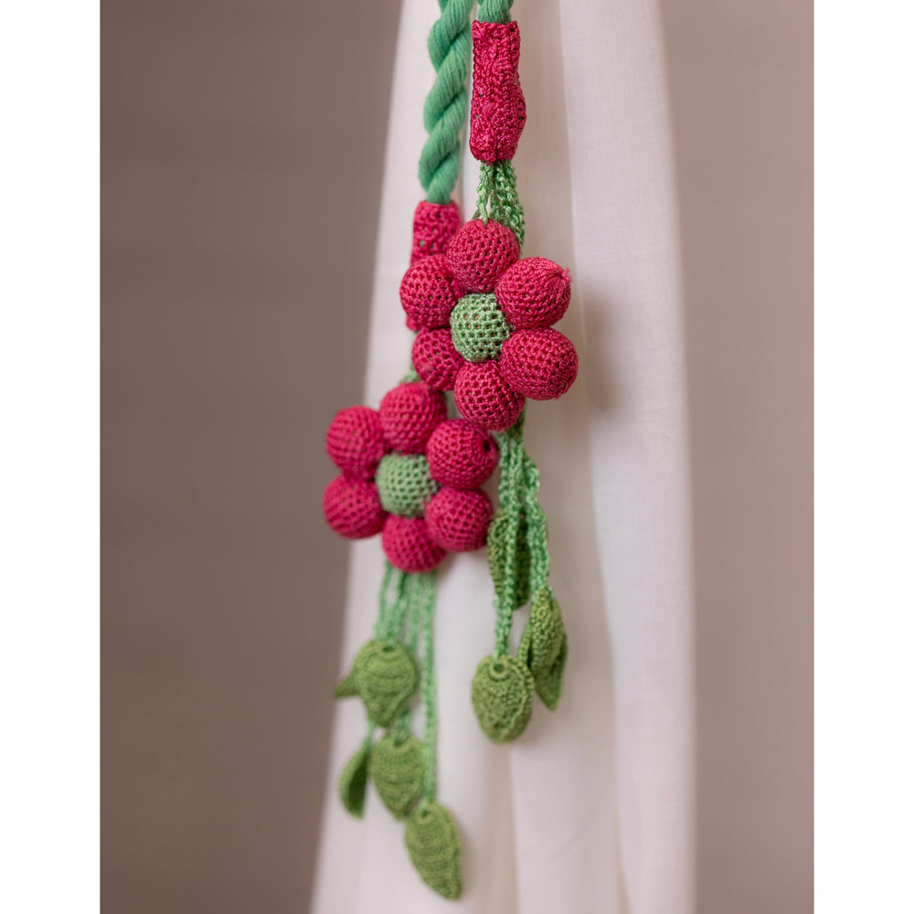 Curtain Tie Backs (Set of 2) ~ Kono Pink Flower & Leaves