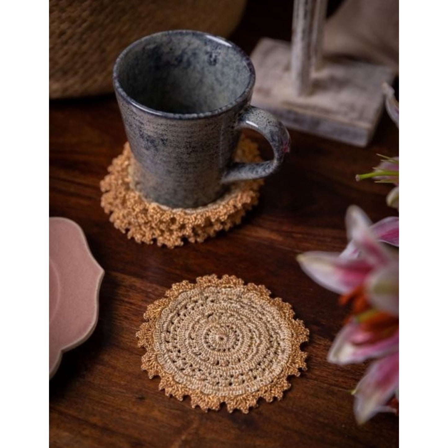 Ziba Round Coasters (Set of 6) ~  Copper Beige