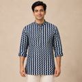 Indigo Bagru Block Print Natural Dyed Cotton Short Men Kurta 03