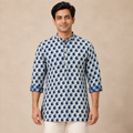 Indigo Bagru Block Print Natural Dyed Cotton Short Men Kurta 05
