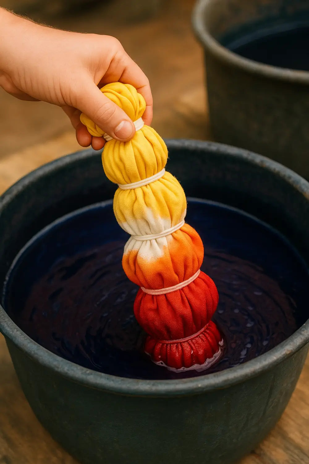 Leheriya fabric dipped in dye