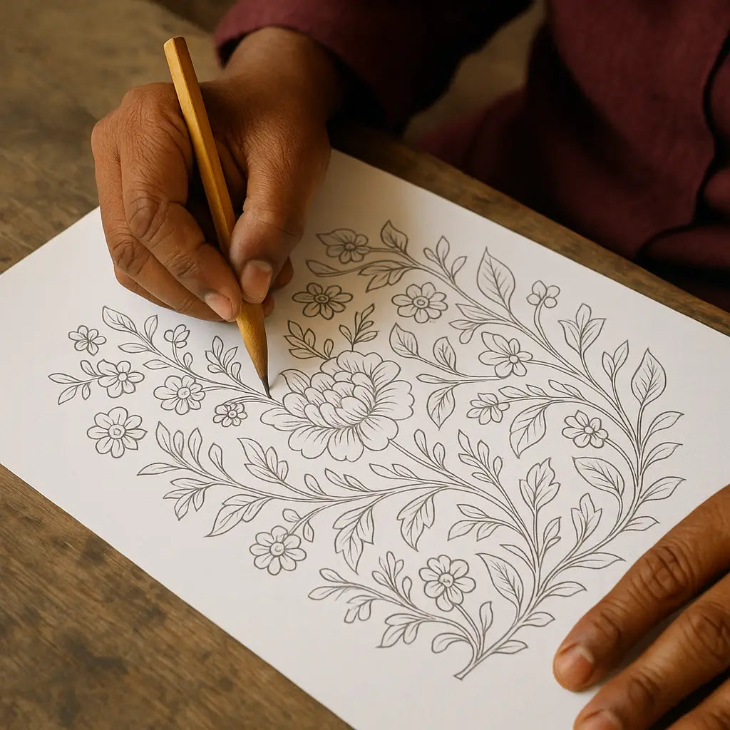 Artisan masking sanganeri design on paper