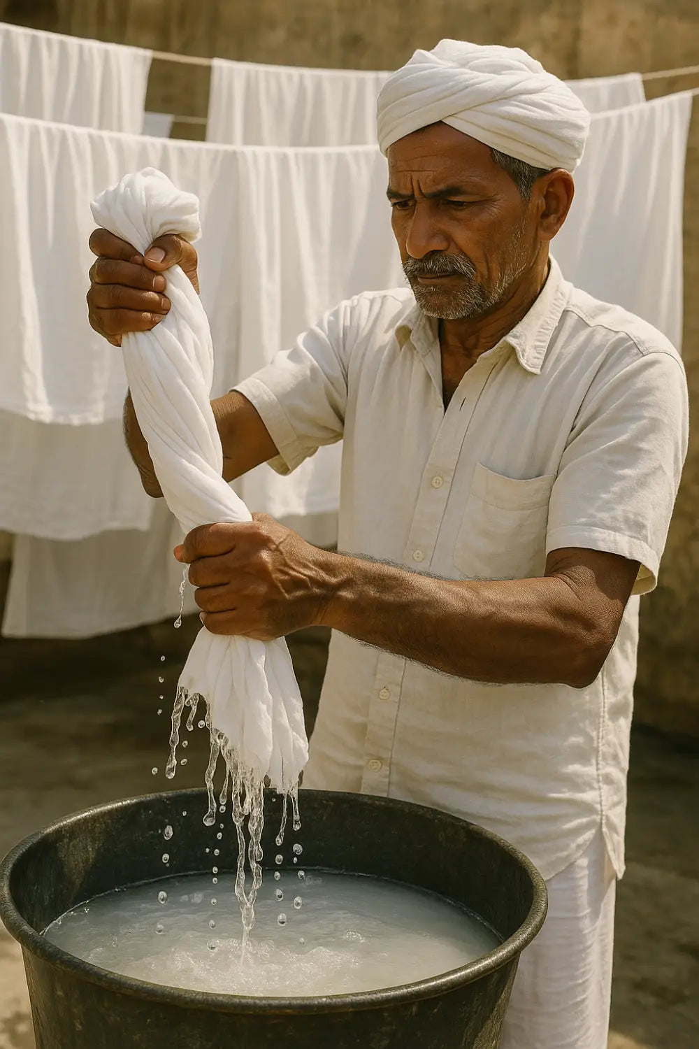 Prepapring the fabric for sanganeri block printing