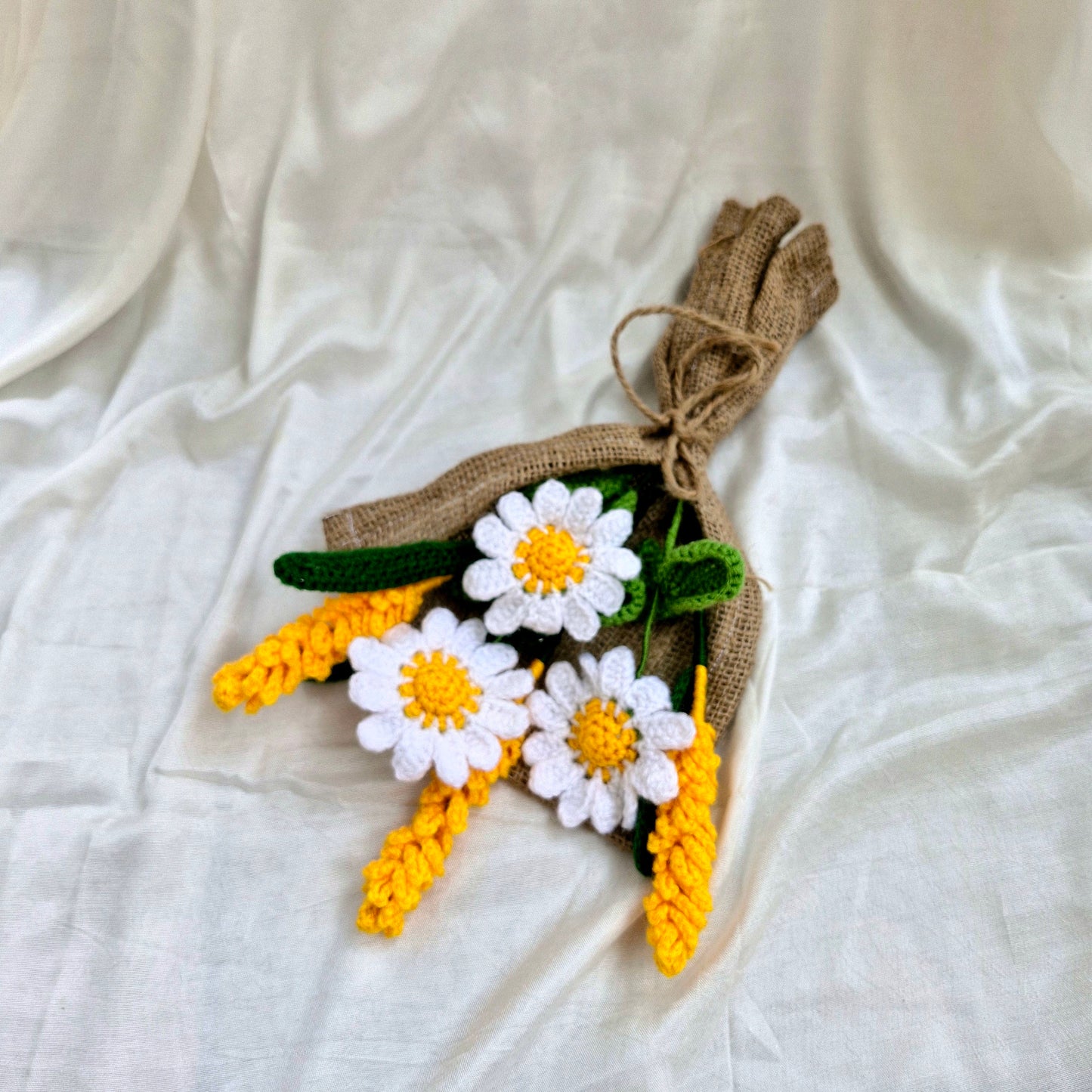 Handmade Flower Bouquet Set Of 3 White Daisy And 3 Yellow Lavender