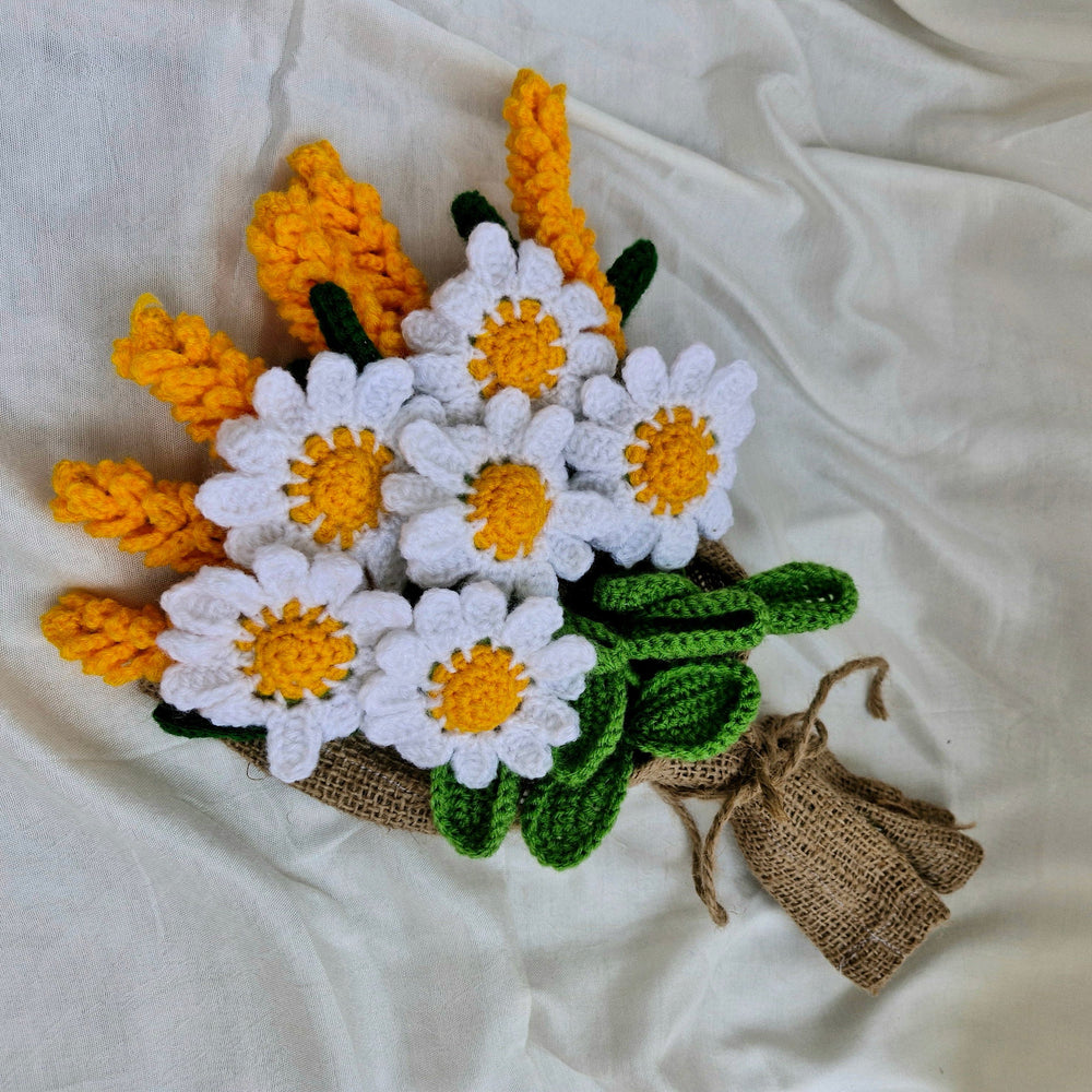 Handmade Flower Bunch (Without The Vase) Set Of 4 Daisy 2 Sunflower And 6 Yellow Lavender